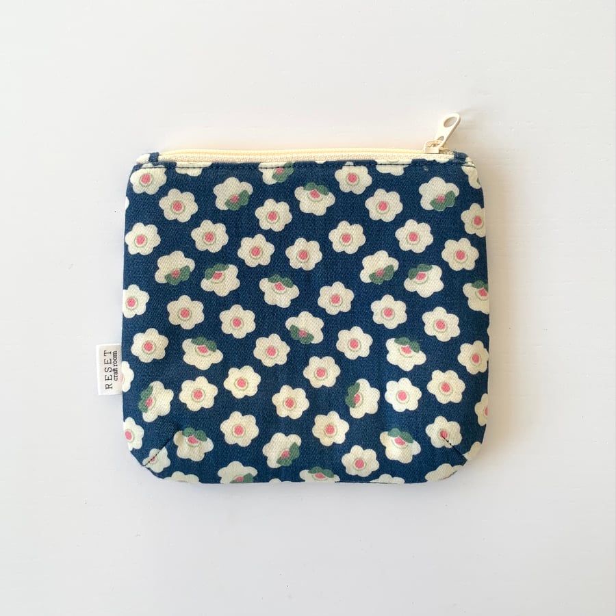 Blue floral zipper bag, coin purse, pouch bag, makeup bag, wallet, cardholder
