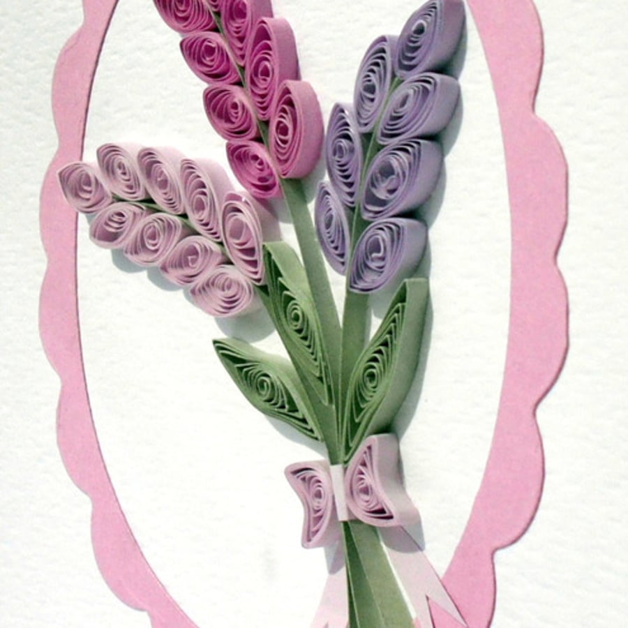 Paper quilling Mother's Day card with quilled lavender