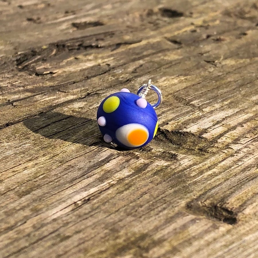 Blue lampwork glass pendant with sterling silver necklace 