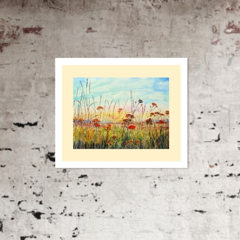 Colourful Watercolour Print: Summer Fields  Landscape Bespoke Art