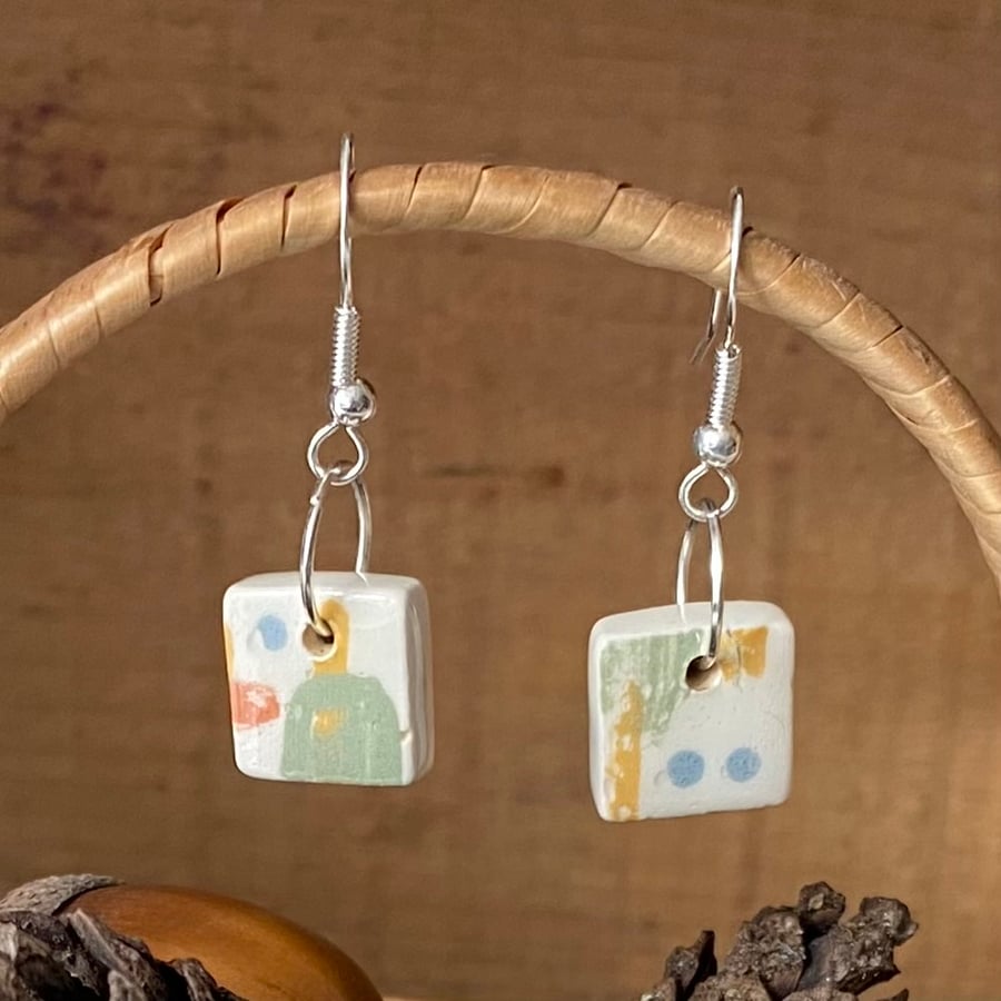 Handmade ceramic earrings square 