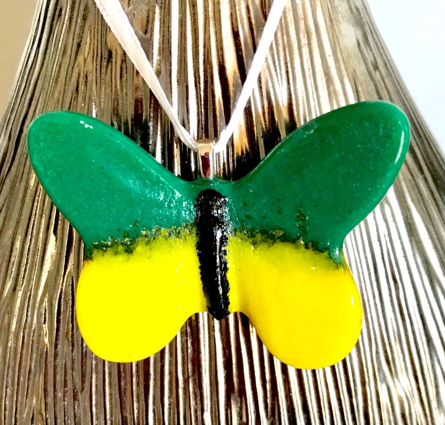 Green & Yellow Glass Butterfly Hanging Decoration