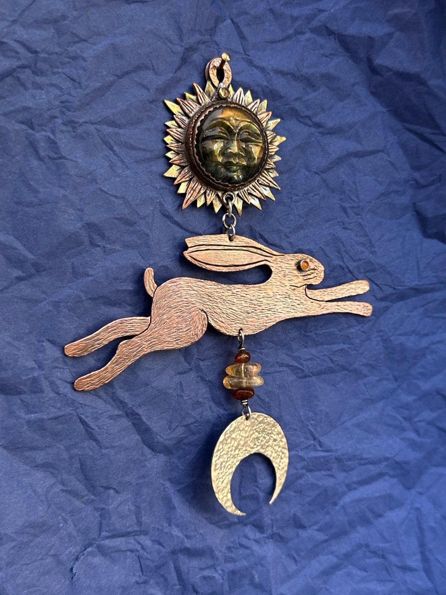 Sun and Moon Copper Hare Wall Hanging