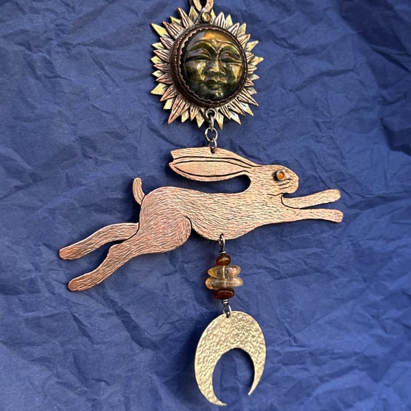 Sun and Moon Copper Hare Wall Hanging