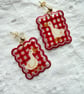 Red Gingham Goose Earrings
