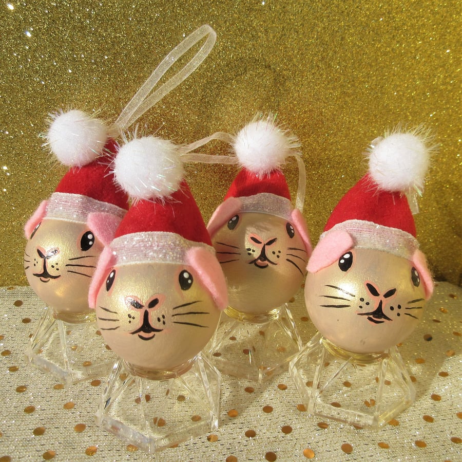 Guinea Pig Christmas Tree Baubles Hanging Decoration in Rose Gold Set of 4