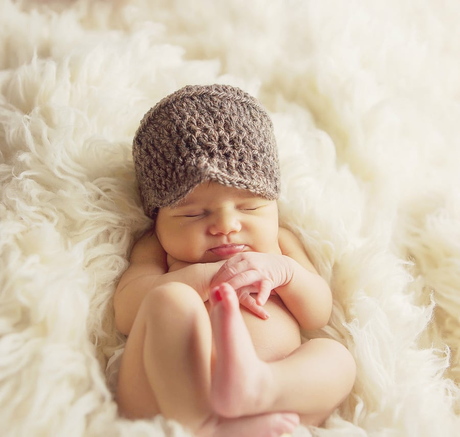 Newborn Baby Boys Photo Prop Earthy Brown Flatcap Newsboy Hat