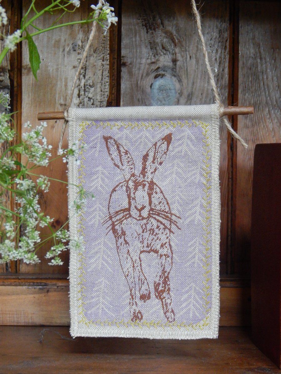 Running Hare - Mauve Screen Printed Hanger 