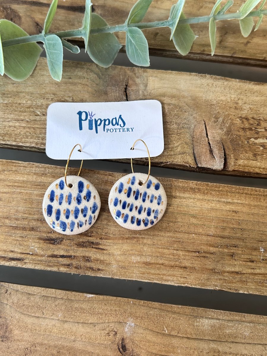 Blue and Gold Heart Earrings 