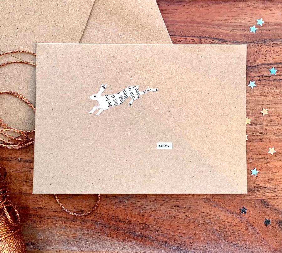 Snow Hare Story - Tiny White Hare Handcut Painted Paper Unique Handmade Art Wint