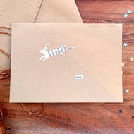 Snow Hare Story - Tiny White Hare Handcut Painted Paper Unique Handmade Art Wint