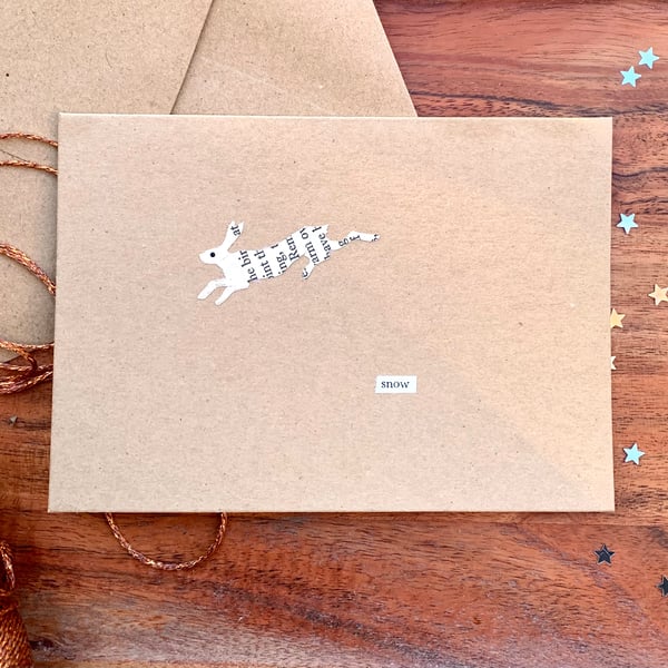 Snow Hare Story - Tiny White Hare Handcut Painted Paper Unique Handmade Art Wint