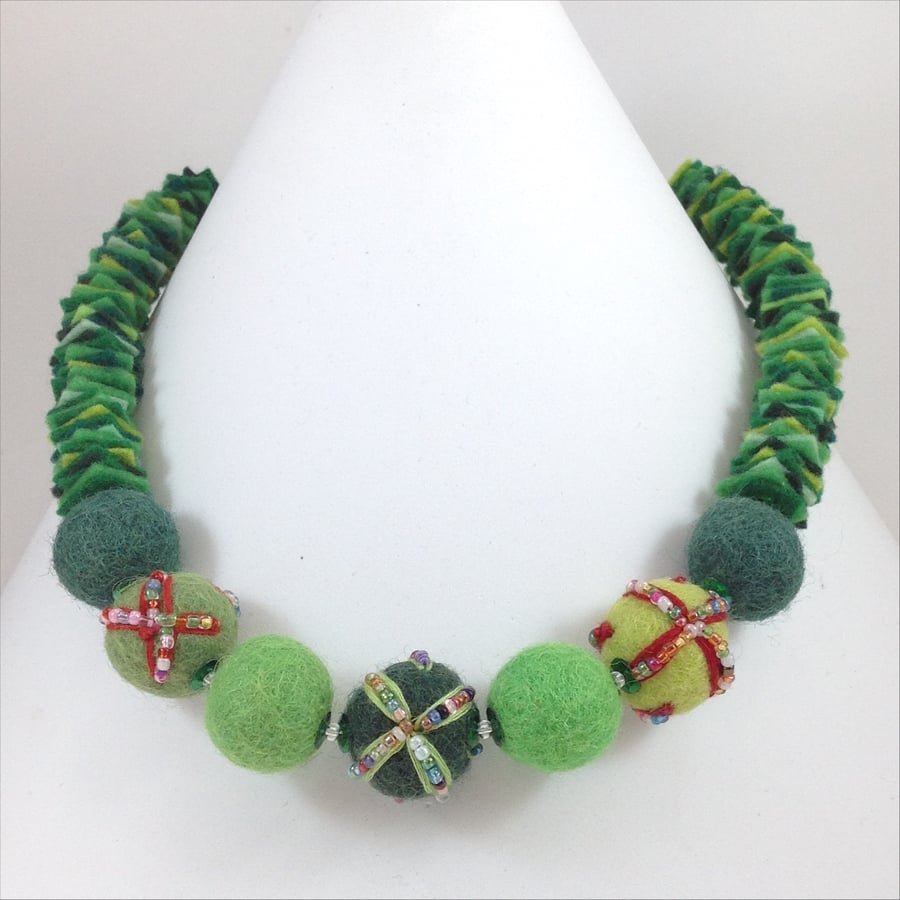 Felt Necklace in Shades of Green