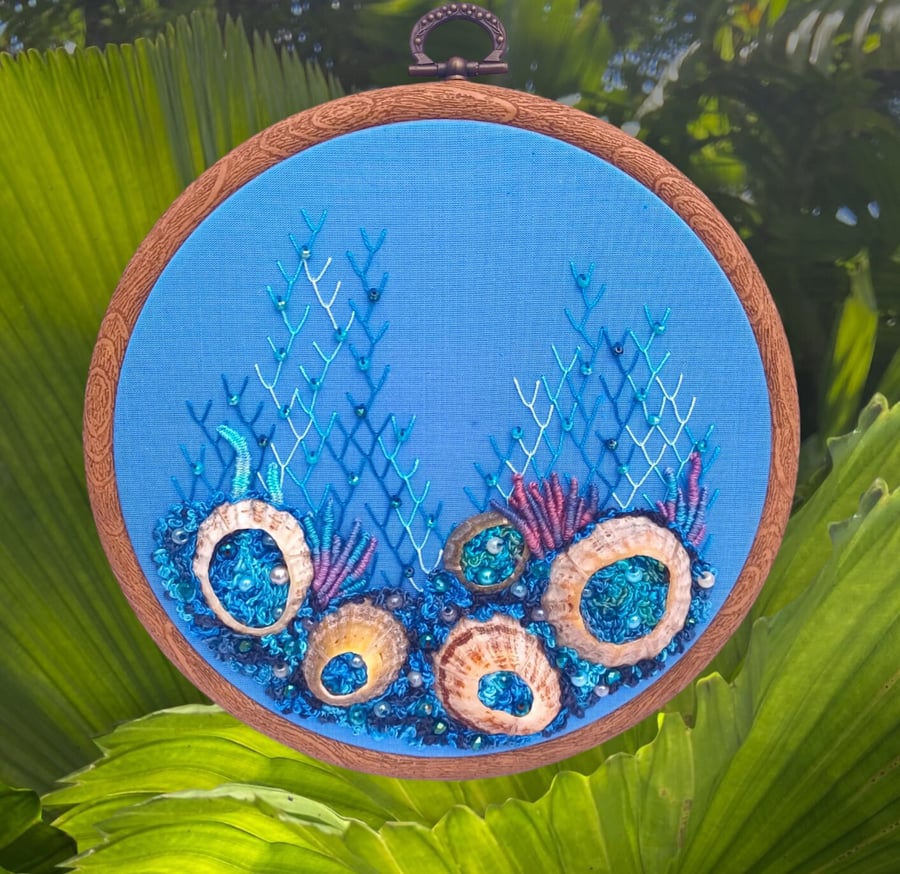 Seascape Embroidery, Shell Embroidery, Ocean Embroidery, Hand Embroidery, Shell 