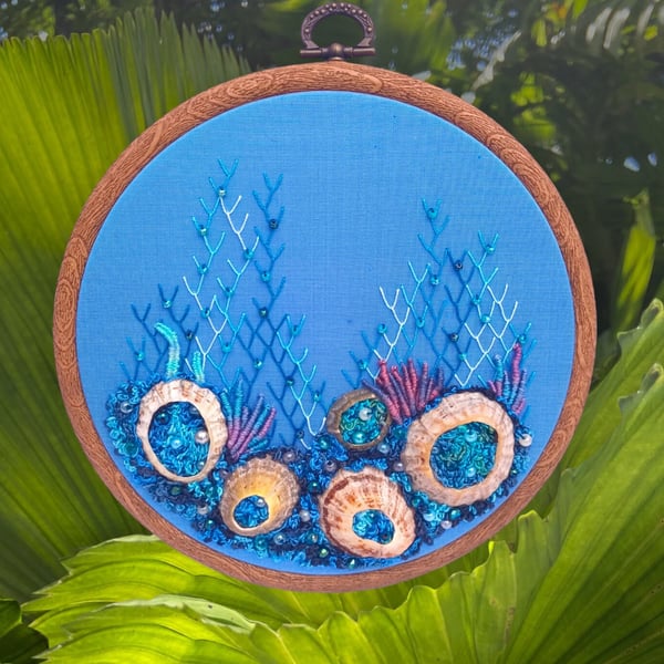 Seascape Embroidery, Shell Embroidery, Ocean Embroidery, Hand Embroidery, Shell 