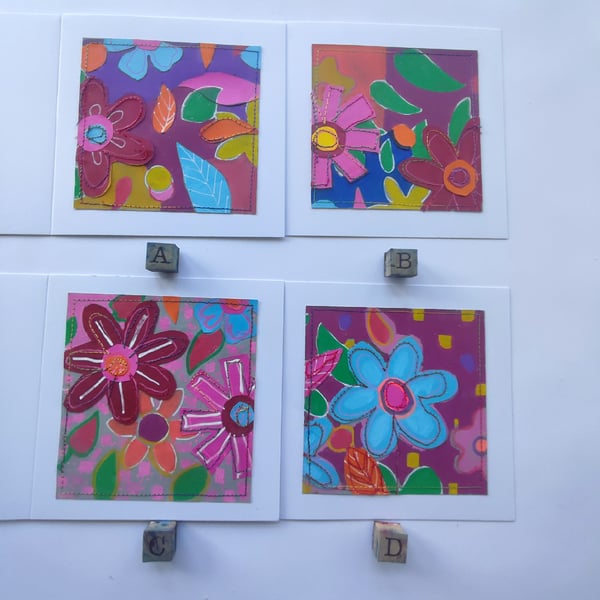 Flowers, hand painted, blank greetings card
