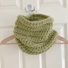 Chunky Sage Green Crocheted Cowl - Wool acrylic blend 