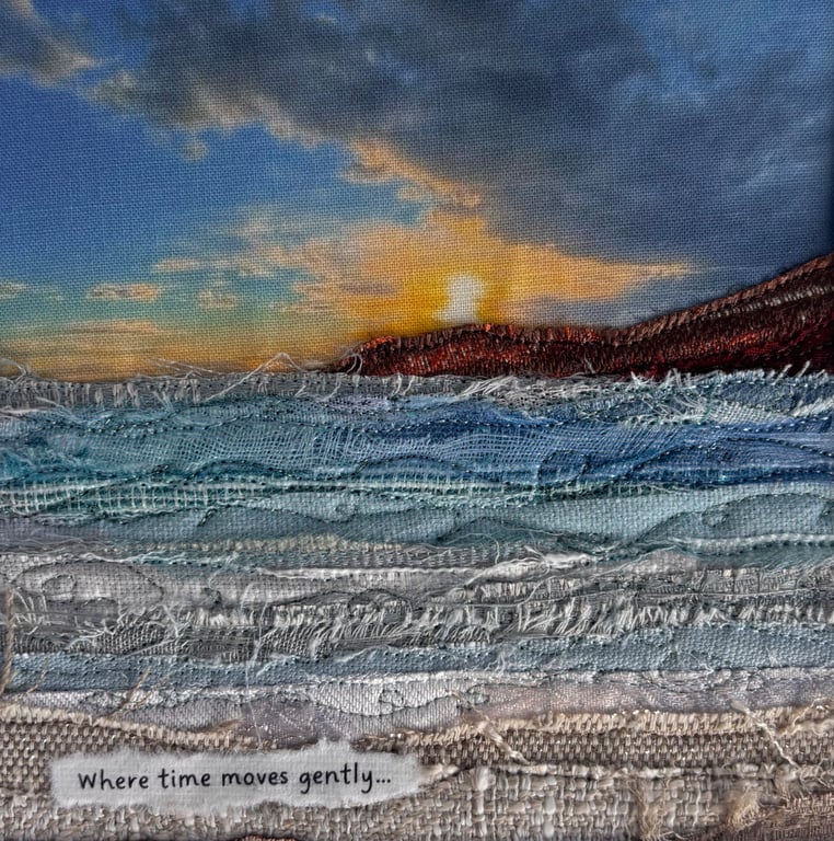 Stitched textile seascape art… Where time moves gently 