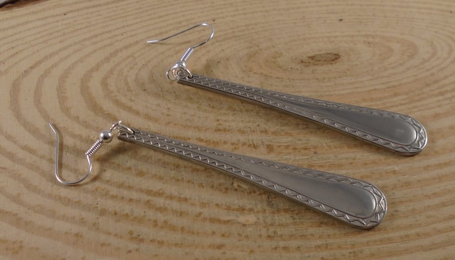 Upcycled Silver Plated Zig Zag Sugar Tong Handle Earrings SPE042108