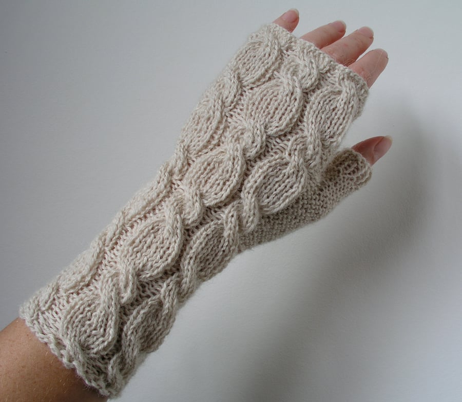 Alpaca Wrist Warmers Fingerless Gloves Ivory
