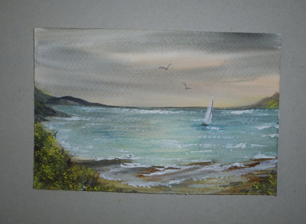 original hand painted seacape watercolour ( ref FA 17 R6 )