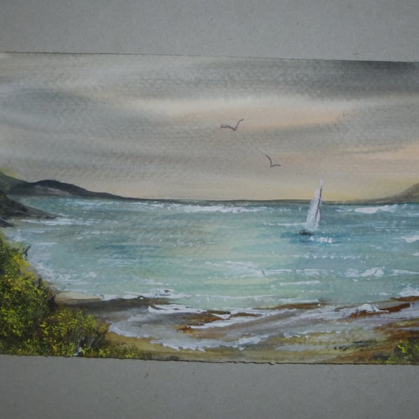 original hand painted seacape watercolour ( ref FA 17 R6 )