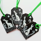 Set of 4 wooden gift tags with a white hare