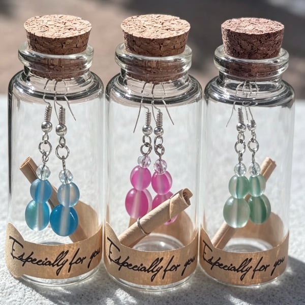 Pretty Pastel Light Catching Earrings in a Bottle