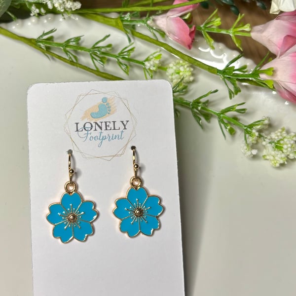 Blue Flower Earrings, Floral Charms, Handmade Jewellery 