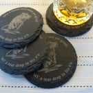 Set of 4 slate coasters, engraved with Scottish toast and hungry mouse