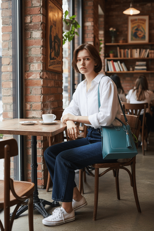 NoMoo Trapeze Handbag With Handle And Shoulder Strap, PU Leather Hand Stitched