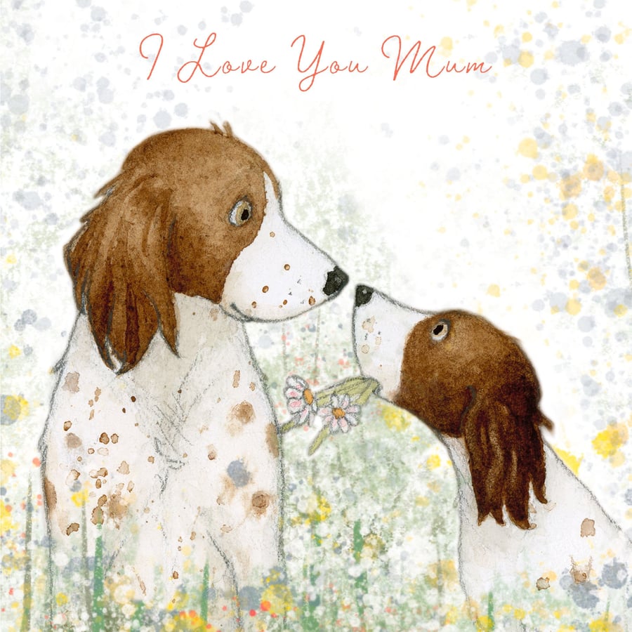 Mother's Day Card, Springer Spaniel, Dog, Love, Flowers, Blank, Watercolour, Han