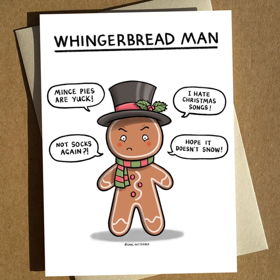 Gingerbread Man Pun Christmas Card A6 - Funny Cartoon Grinch Humbug Humour Xmas 