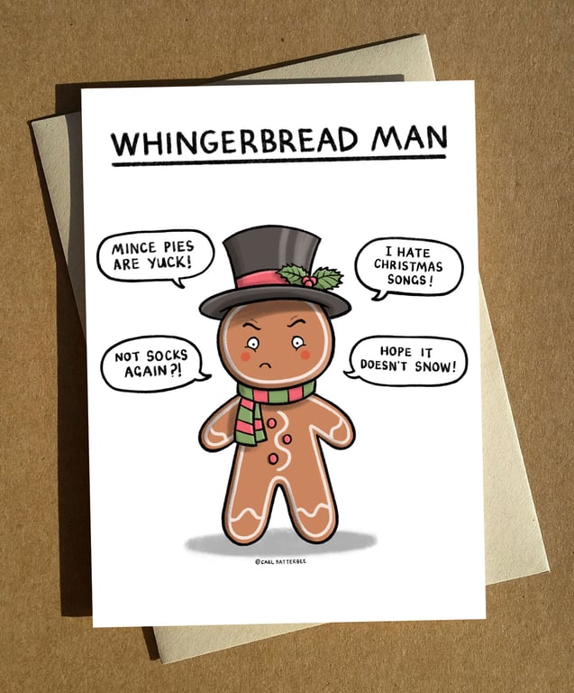 Gingerbread Man Pun Christmas Card A6 - Funny Cartoon Grinch Humbug Humour Xmas 