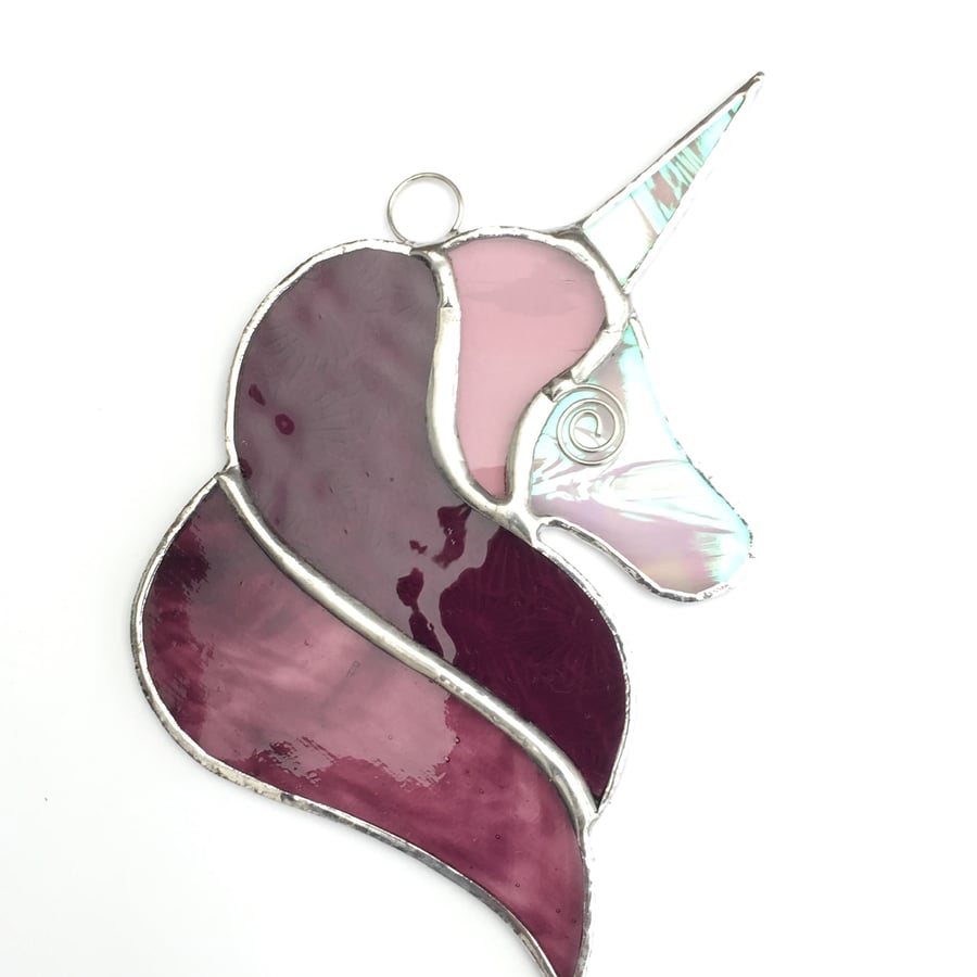Stained Glass Unicorn Suncatcher - Handmade Decoration - Pink