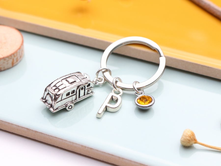 Caravan Personalised Keyring - Travel Gifts, Caravanning Gift, 