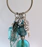 Venetian Bead Bag Charm: Turquoise and Silver, Keyring and Lobster Clasp - Image 3