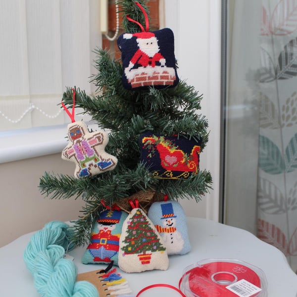Christmas Counted Needlepoint Kit - Festive Tapestry Ornaments