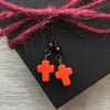Orange Howlite Cross Earrings. Black Brass Earrings