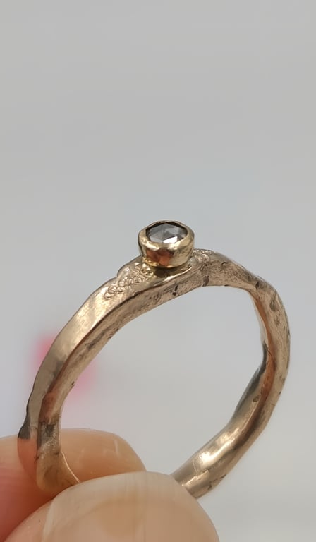 Organic Molten 9ct Gold Ring with Rose Cut Grey Diamond - Size J