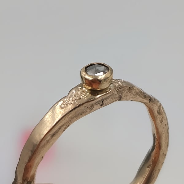 Organic Molten 9ct Gold Ring with Rose Cut Grey Diamond - Size J