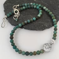 Perfectly imperfect Sterling silver and blue green chrysocolla bead necklace