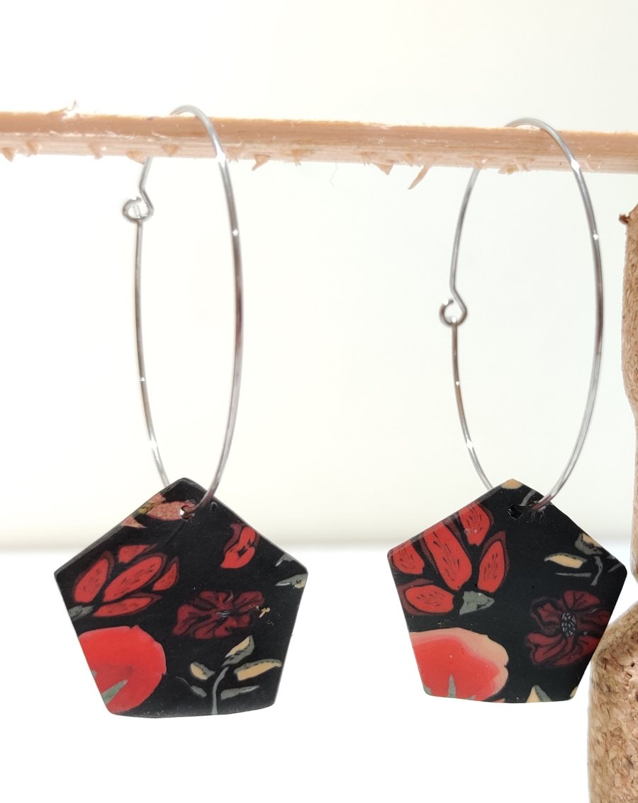 Winter floral hoop earrings