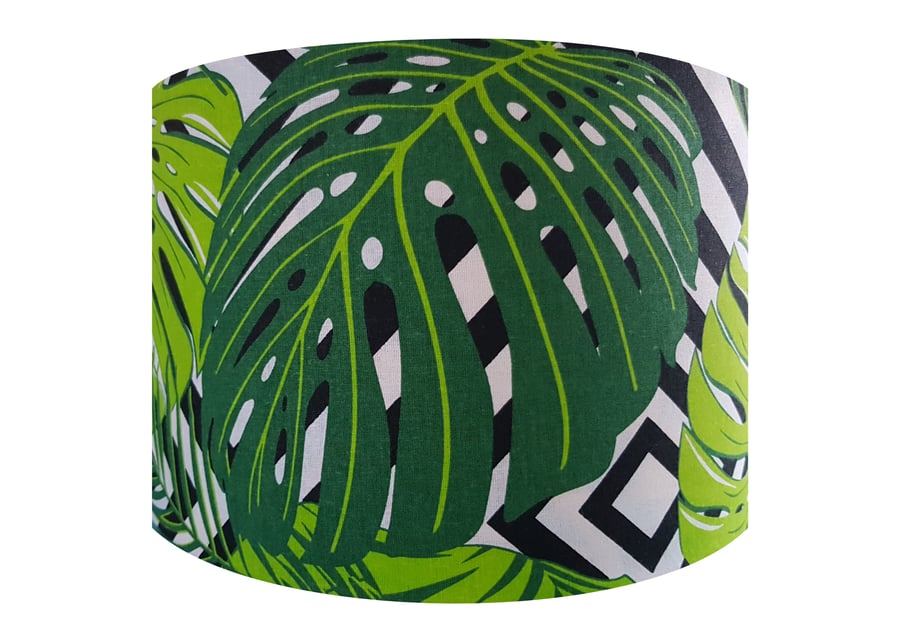 Tropical Green Leaf Lampshade - Light Ceiling Shade Home Fern Black White
