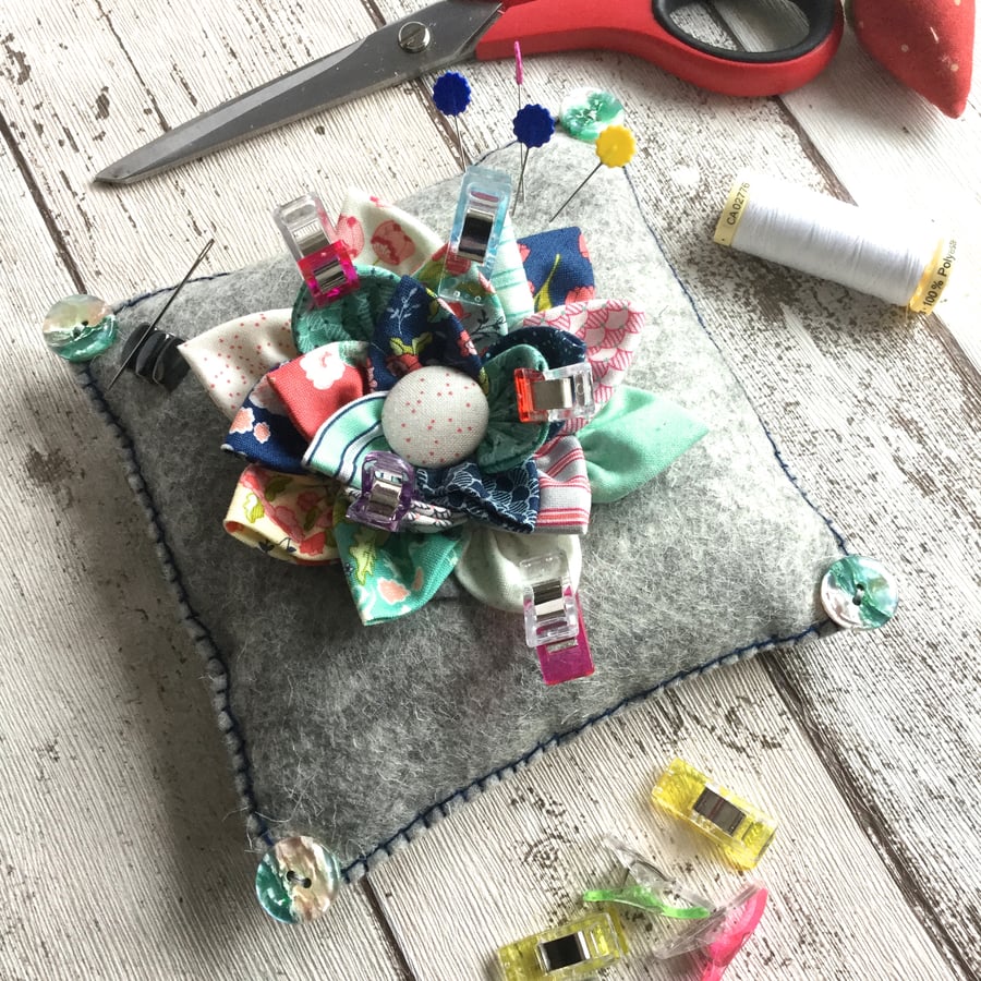 Flower Pillow for Quilting Clips, Needles and Pins.
