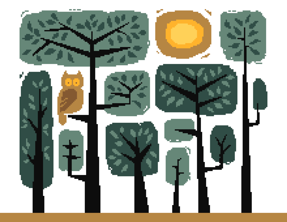 006A Cross Stitch Pattern Scandinavian Folk Art Owl in Enchanted Forest Day