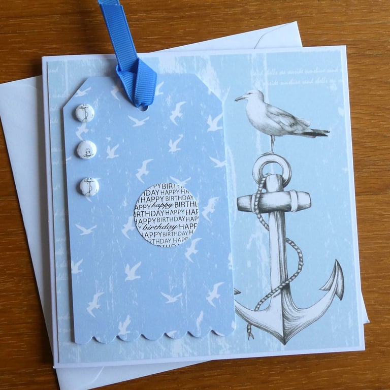 Tag Style Birthday Card - Gull & Anchor