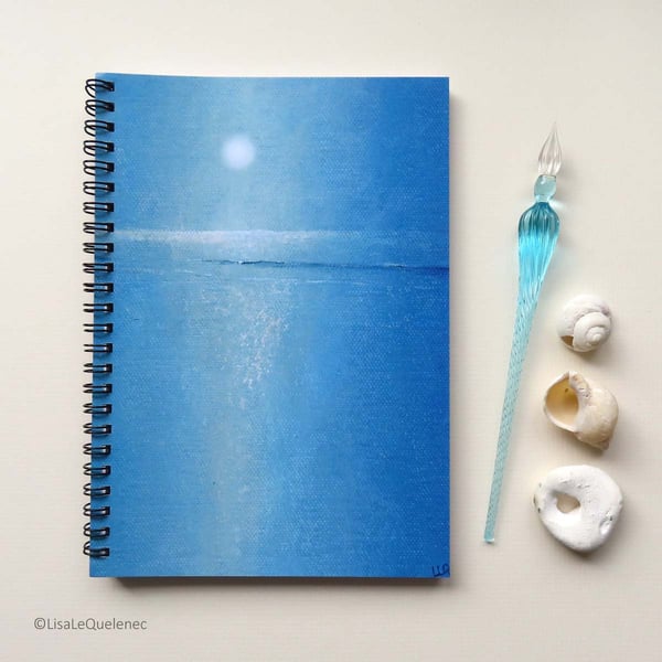 Moonlit shore A5 lined spiral jotter notebook approx 6x8 inch