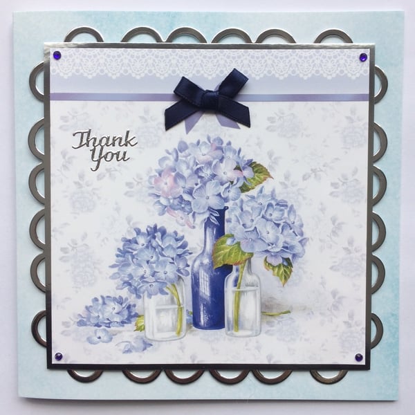 Thank You Handmade Card Vases of Hydrangeas Flowers 3D Luxury Handmade Card