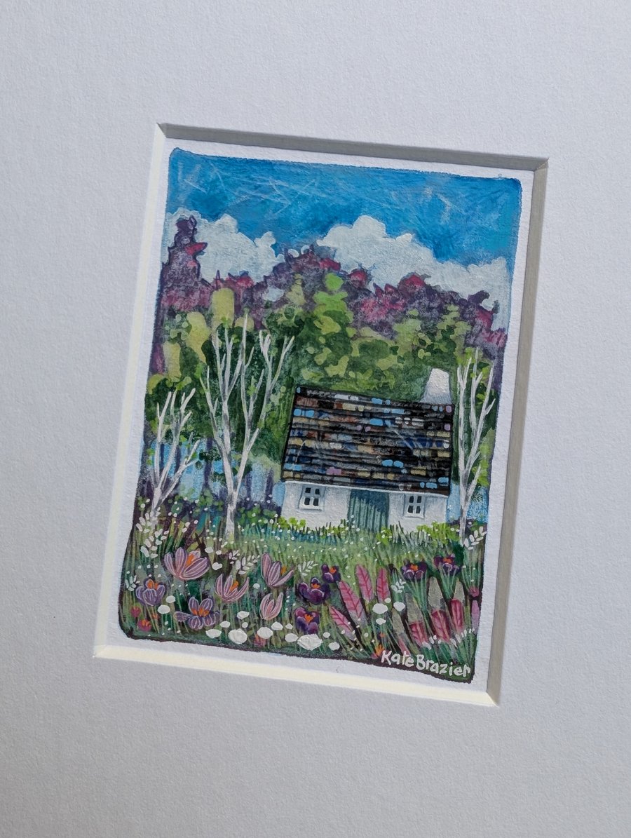 Crocus Cottage - Original miniature. A5 Mounted